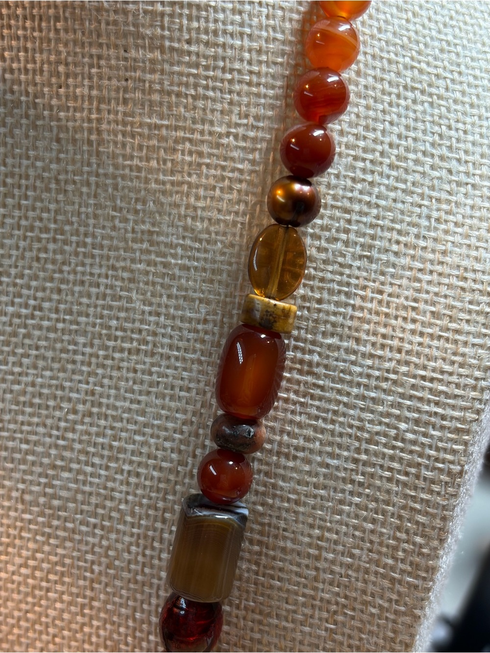 "Fireside Agate" Stone and Glass Necklace - Picture 4 of 7